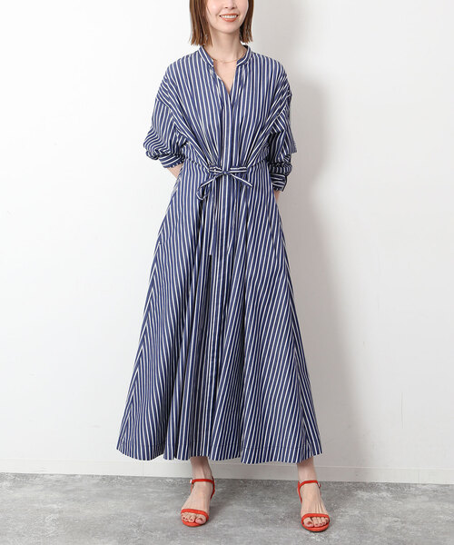 スローブイエナ ロングワンピース インド綿 ゆったり 夏 ブルー パフスリーブG ブランド古着】長袖ワンピース（ワンピース）｜SLOBE IENA