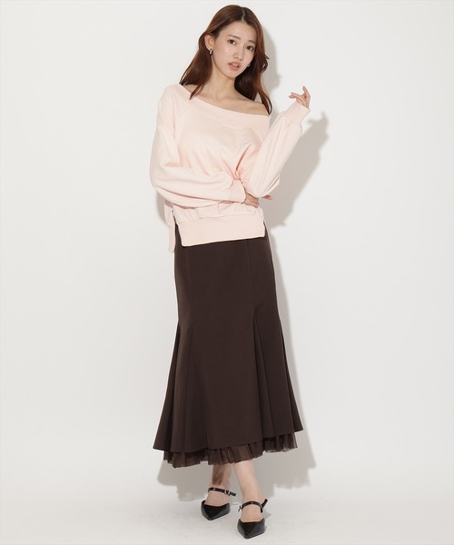 AND COUTURE(アンドクチュール)の「裾チュールバックレースアップマーメイドスカート(スカート・レディース・アイボリー/ブラウン/ネイビー・SMALL/MEDIUM)」の2枚目の写真