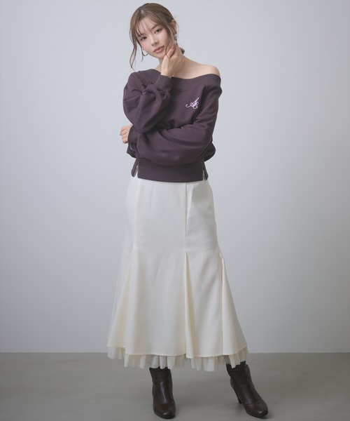 AND COUTURE(アンドクチュール)の「裾チュールバックレースアップマーメイドスカート(スカート・レディース・アイボリー/ブラウン/ネイビー・SMALL/MEDIUM)」の4枚目の写真