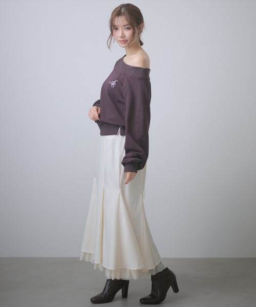 AND COUTURE(アンドクチュール)の「裾チュールバックレースアップマーメイドスカート(スカート・レディース・アイボリー/ブラウン/ネイビー・SMALL/MEDIUM)」の8枚目の写真