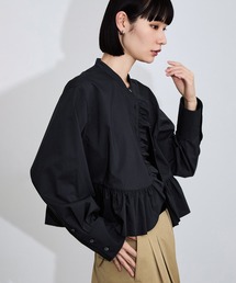 【定番】・【サステナブル】ロングスリーブフリルブラウス