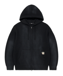 SPRAY DYED WAFFLE KNIT ZIP-UP black