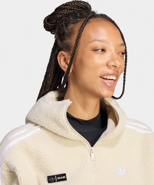 adidas(アディダス)の「adidas/アディダス ADIDAS×JENNIE ORI HOODED FLE JKT フリース パーカー ジャケット スウェット トレーナー ハーフジップ ニット ネームプレート スポーツ カジュアル 2026年秋冬 秋服 冬服(ブルゾン・レディース・ブラック/ベージュ・S/M/L)」の10枚目の写真