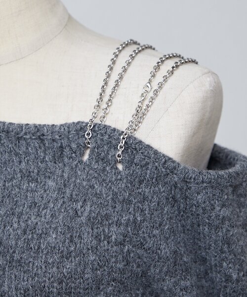 Mavie..7(メヴィセットゥ)の「【Mavie..7】ダメージワンショルプルオーバー(ニット/セーター・レディース・グレー/ブラック・FREE)」の16枚目の写真