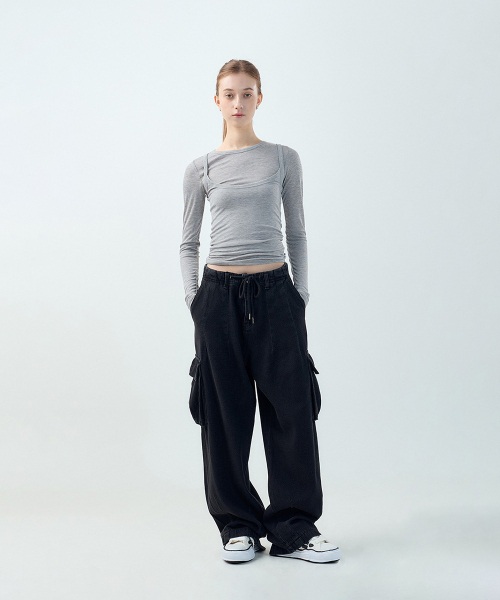 FORTYFOUR（フォーティフォー）の「[W] アーバンストリングワイドデニム（デニムパンツ・レディース・ライトブルー/ブラック×ブルー・MEDIUM/LARGE）」の3枚目の写真