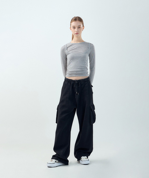 FORTYFOUR（フォーティフォー）の「[W] アーバンストリングワイドデニム（デニムパンツ・レディース・ライトブルー/ブラック×ブルー・MEDIUM/LARGE）」の7枚目の写真