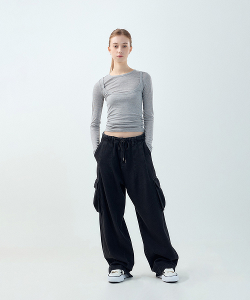FORTYFOUR（フォーティフォー）の「[W] アーバンストリングワイドデニム（デニムパンツ・レディース・ライトブルー/ブラック×ブルー・MEDIUM/LARGE）」の8枚目の写真