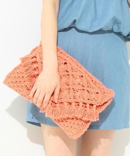Another Edition(アナザーエディション)の「マクラメクラッチバッグ/AEBC Macrame CLT(クラッチバッグ・レディース・オフホワイト/オレンジ/ライム・FREE)」の3枚目の写真