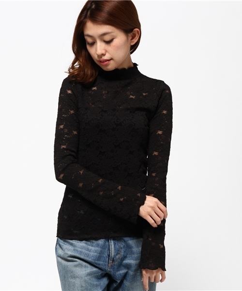 REDYAZEL（レディアゼル）の「レースハイネックＬ／ＳトップスⅢ◆（Tシャツ/カットソー・レディース・イエロー/オレンジ/ブラック/オフホワイト/ピンク・FREE）」の13枚目の写真