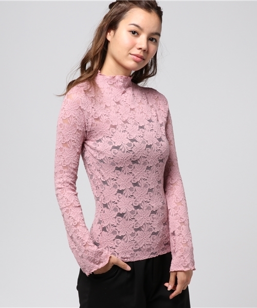 REDYAZEL（レディアゼル）の「レースハイネックＬ／ＳトップスⅢ◆（Tシャツ/カットソー・レディース・イエロー/オレンジ/ブラック/オフホワイト/ピンク・FREE）」の5枚目の写真