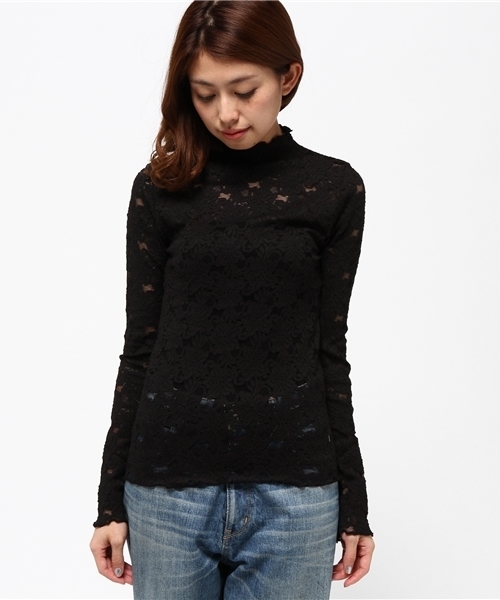 REDYAZEL（レディアゼル）の「レースハイネックＬ／ＳトップスⅢ◆（Tシャツ/カットソー・レディース・イエロー/オレンジ/ブラック/オフホワイト/ピンク・FREE）」の6枚目の写真