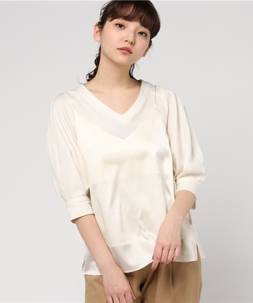 FIGARO Paris(フィガロパリ)の「シルクサテン キャミソール◆(キャミソール・レディース・ブラック/ホワイト×ホワイト・FREE)」の8枚目の写真