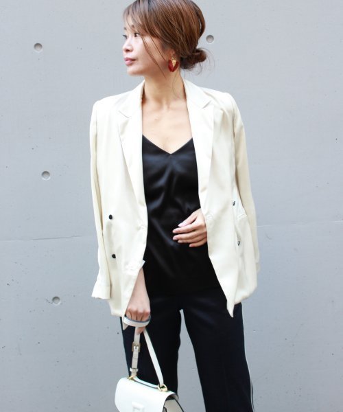 FIGARO Paris(フィガロパリ)の「シルクサテン キャミソール◆(キャミソール・レディース・ブラック/ホワイト×ホワイト・FREE)」の5枚目の写真