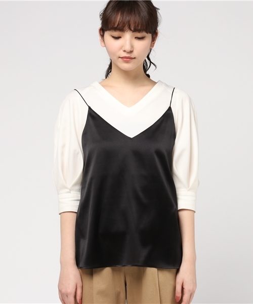 FIGARO Paris(フィガロパリ)の「シルクサテン キャミソール◆(キャミソール・レディース・ブラック/ホワイト×ホワイト・FREE)」の10枚目の写真