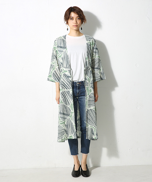 AZUL by moussy(アズールバイマウジー)の「リーフストライプ柄七分袖ガウン(その他アウター・レディース・イエロー系その他/グリーン系その他・SMALL/MEDIUM)」の6枚目の写真