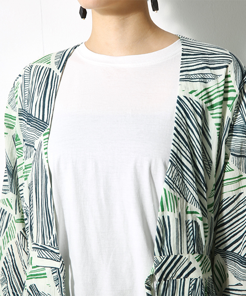 AZUL by moussy(アズールバイマウジー)の「リーフストライプ柄七分袖ガウン(その他アウター・レディース・イエロー系その他/グリーン系その他・SMALL/MEDIUM)」の9枚目の写真