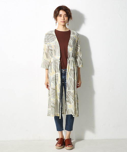 AZUL by moussy(アズールバイマウジー)の「リーフストライプ柄七分袖ガウン(その他アウター・レディース・イエロー系その他/グリーン系その他・SMALL/MEDIUM)」の14枚目の写真