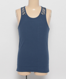 タンクトップ（ブルー・ネイビー/青色系・ストライプ柄）ファッション