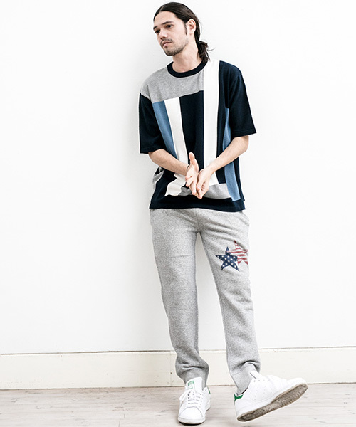 CAMBIO（カンビオ）の「mn1679-Switch Knit Short Sleeve Pullover　プルオーバー（ニット/セーター・メンズ・グレー/ネイビー・L/M/S）」の6枚目の写真