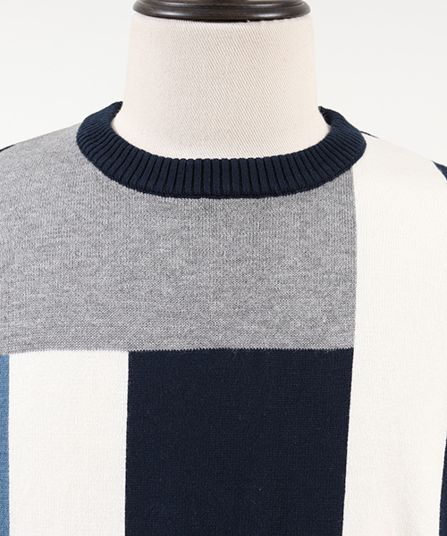 CAMBIO（カンビオ）の「mn1679-Switch Knit Short Sleeve Pullover　プルオーバー（ニット/セーター・メンズ・グレー/ネイビー・L/M/S）」の4枚目の写真