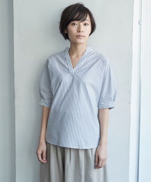 AMERICAN HOLIC（アメリカンホリック）の「・ドルマンスキッパーシャツ＊（シャツ/ブラウス・レディース・ネイビー/オフホワイト/ピンク/イエロー/グリーン/ストライプ・FREE）」の6枚目の写真