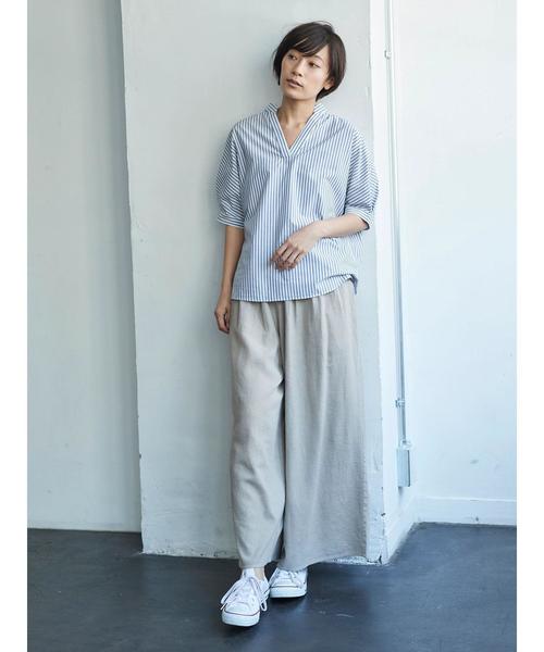 AMERICAN HOLIC（アメリカンホリック）の「・ドルマンスキッパーシャツ＊（シャツ/ブラウス・レディース・ネイビー/オフホワイト/ピンク/イエロー/グリーン/ストライプ・FREE）」の8枚目の写真