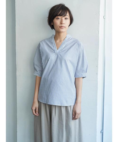 AMERICAN HOLIC（アメリカンホリック）の「・ドルマンスキッパーシャツ＊（シャツ/ブラウス・レディース・ネイビー/オフホワイト/ピンク/イエロー/グリーン/ストライプ・FREE）」の7枚目の写真