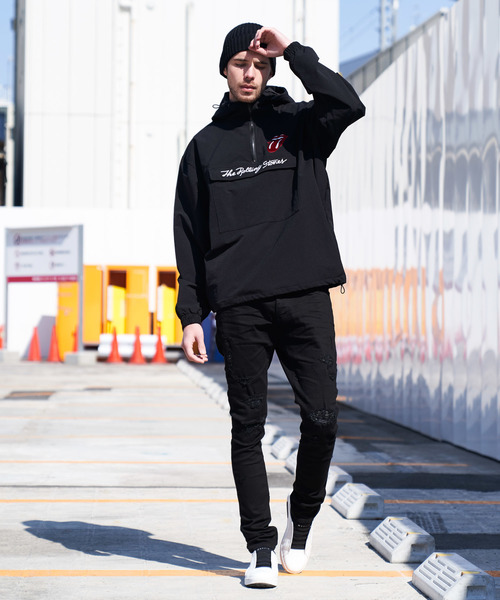 ジャックローズ ローリングストーンズコラボ リバーシブルボアジャケット 黒　Ｌ 極美品 ローリングストーンズ × JACKROSEリバーシブル ブルゾン 裏ボア