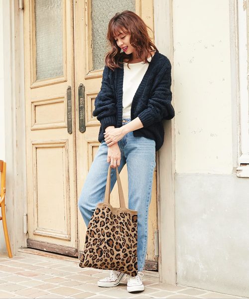 KOBE LETTUCE（コウベレタス）の「レオパード柄ニットトートバッグ＊レディース/バッグ/鞄/トートバッグ/ハンドバッグ/肩掛け/ニット/レオパード[B1217]神戸レタス（トートバッグ・レディース・アイボリー/ベージュ/グレー・FREE）」の6枚目の写真