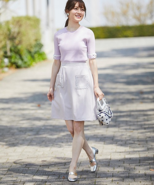 tocco closet(トッコ クローゼット)の「クリアビジュー装飾ポケット付き台形スカート(スカート・レディース・ネイビー/ピンクベージュ・M)」の6枚目の写真