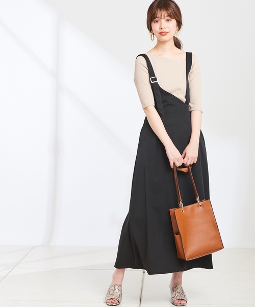 natural couture（ナチュラルクチュール）の「ワンショル2WAYジャンスカ（ジャンパースカート・レディース・ブラック/ベージュ・FREE）」の3枚目の写真