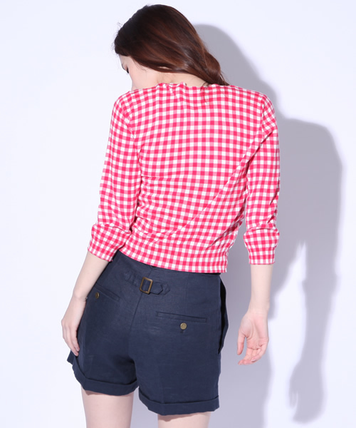 Ray BEAMS（レイビームス）の「○Ray BEAMS / ギンガムプリント クルーネック カーディガン（カーディガン/ボレロ・レディース・レッド/ブラック/ネイビー・ONE SIZE）」の7枚目の写真