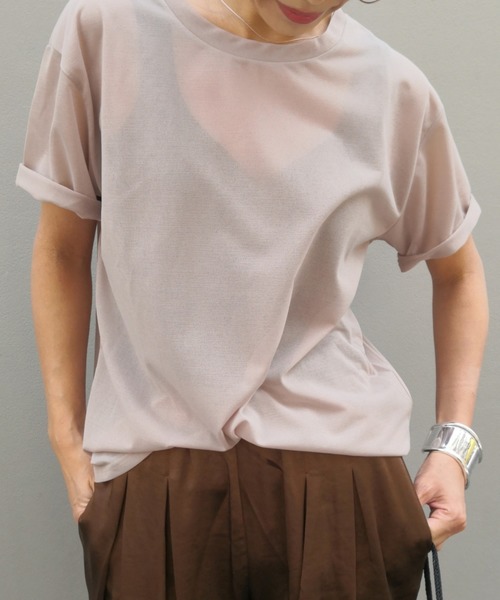 ulu（ウル）の「Seethrough tshirt（Tシャツ/カットソー・レディース・ブラック/ベージュ・FREE）」の2枚目の写真