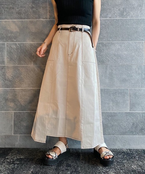 PAGEBOY(ページボーイ)の「配色ステッチスカート(スカート・レディース・ブラック/オフホワイト/グリーン系その他・FREE)」の2枚目の写真