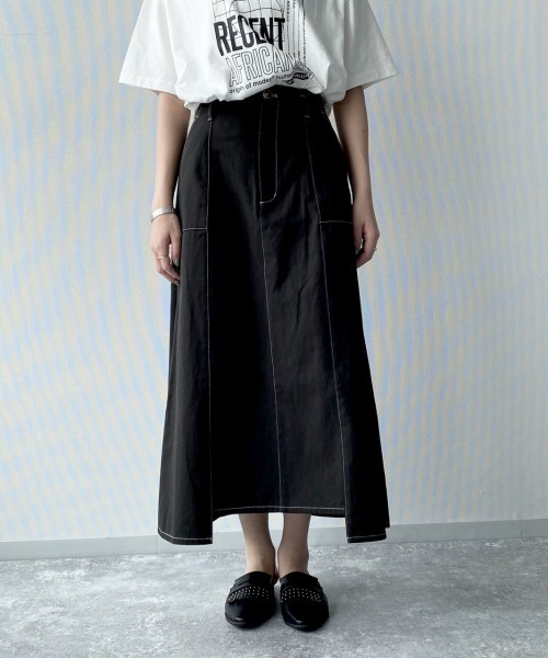 PAGEBOY(ページボーイ)の「配色ステッチスカート(スカート・レディース・ブラック/オフホワイト/グリーン系その他・FREE)」の4枚目の写真