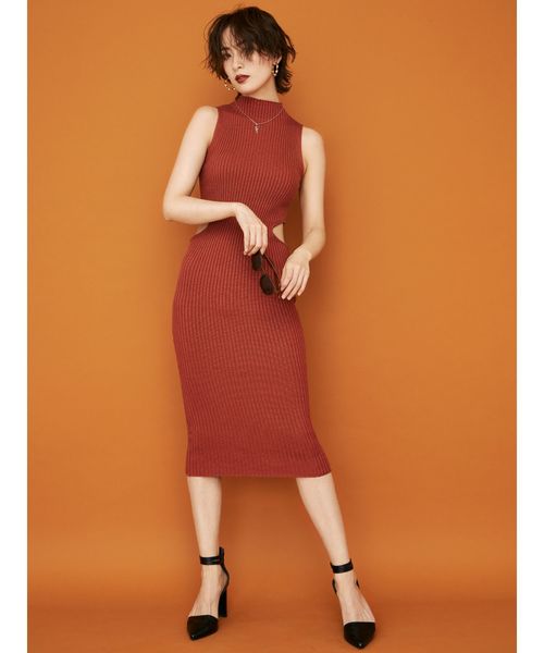 GYDA（ジェイダ）の「サイドOPENリブニットロングワンピース（ワンピース・レディース・ブラック/オレンジ/ベージュ・FREE）」の3枚目の写真