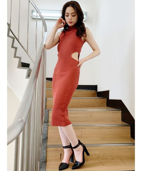 GYDA（ジェイダ）の「サイドOPENリブニットロングワンピース