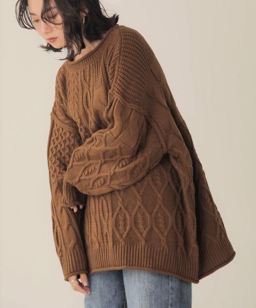 セール Web限定 Mixパッチワークビッグニット ニット セーター Bab バブ のファッション通販 Zozotown