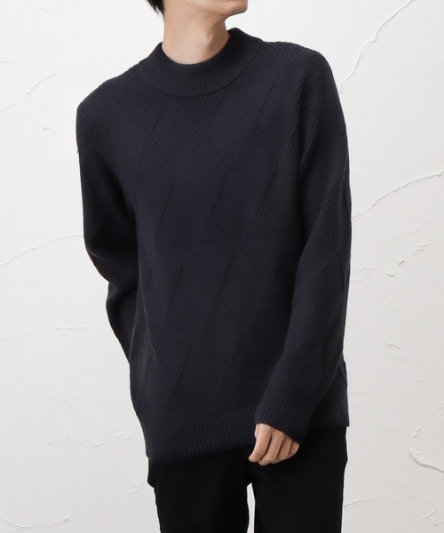 NAVY(ネイビー)の「PBTダイヤモックネックニット(ニット/セーター・メンズ・ホワイト/ブラック/ネイビー/ブラウン・M/L/XL)」の4枚目の写真