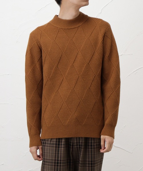 NAVY(ネイビー)の「PBTダイヤモックネックニット(ニット/セーター・メンズ・ホワイト/ブラック/ネイビー/ブラウン・M/L/XL)」の1枚目の写真