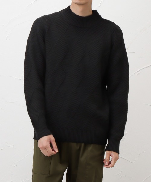 NAVY(ネイビー)の「PBTダイヤモックネックニット(ニット/セーター・メンズ・ホワイト/ブラック/ネイビー/ブラウン・M/L/XL)」の3枚目の写真