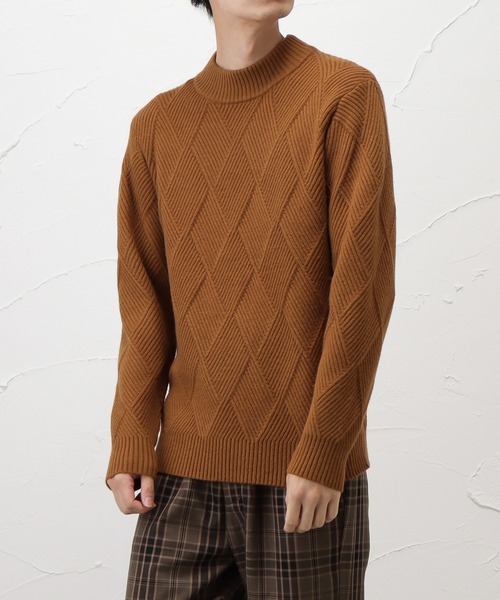 NAVY(ネイビー)の「PBTダイヤモックネックニット(ニット/セーター・メンズ・ホワイト/ブラック/ネイビー/ブラウン・M/L/XL)」の5枚目の写真