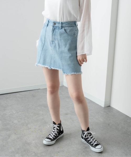 RASVOA（ラスボア）の「デニム切替ミニスカート（スカート・レディース・ブラック/オフホワイト/サックスブルー・FREE）」の17枚目の写真
