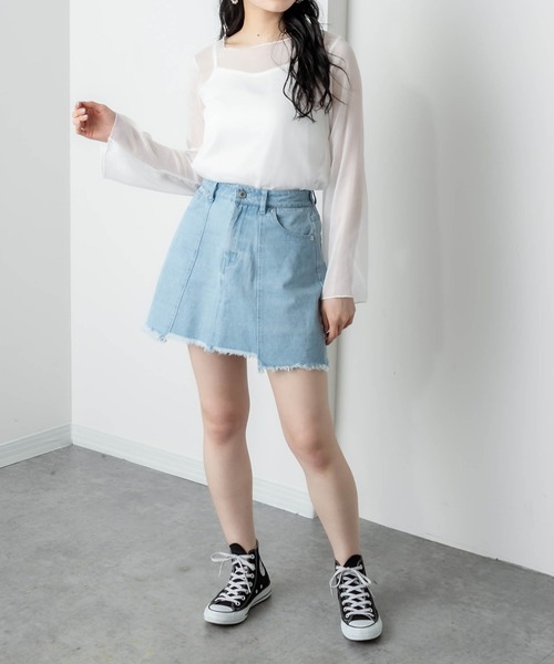 RASVOA（ラスボア）の「デニム切替ミニスカート（スカート・レディース・ブラック/オフホワイト/サックスブルー・FREE）」の21枚目の写真