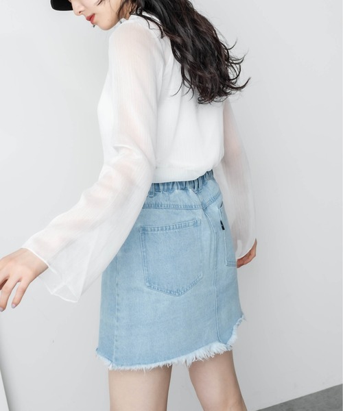RASVOA（ラスボア）の「デニム切替ミニスカート（スカート・レディース・ブラック/オフホワイト/サックスブルー・FREE）」の8枚目の写真