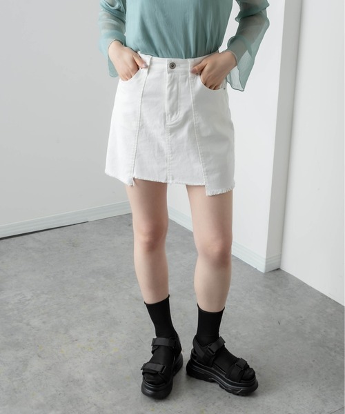 RASVOA（ラスボア）の「デニム切替ミニスカート（スカート・レディース・ブラック/オフホワイト/サックスブルー・FREE）」の11枚目の写真