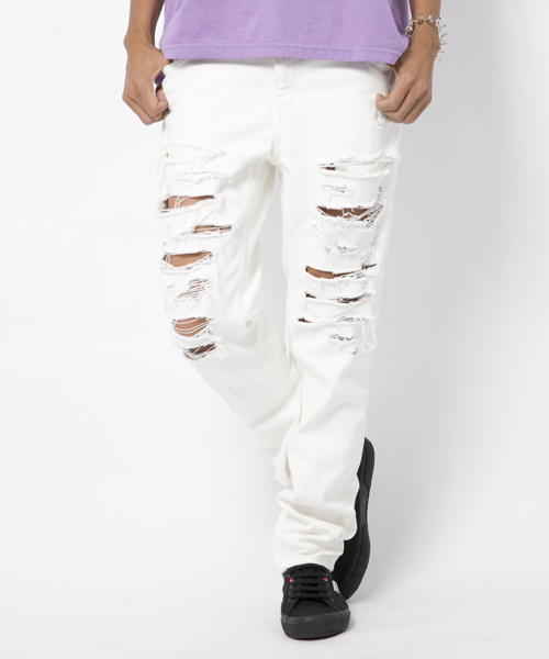 X-girl(エックスガール)の「【ViVi5月号掲載】CRUSHED JEANS(デニムパンツ・レディース・ホワイト/ブラック/ライトインディゴブルー・1/0/2)」の2枚目の写真