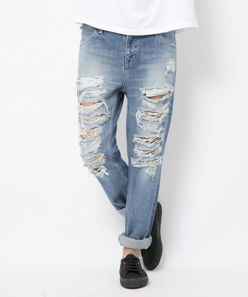 X-girl(エックスガール)の「【ViVi5月号掲載】CRUSHED JEANS(デニムパンツ・レディース・ホワイト/ブラック/ライトインディゴブルー・1/0/2)」の9枚目の写真