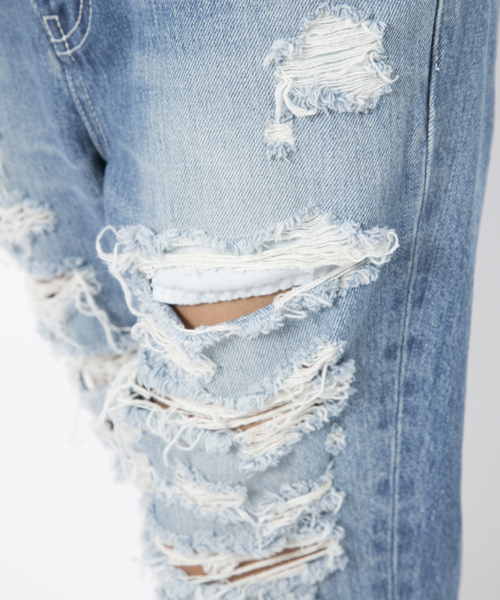 X-girl(エックスガール)の「【ViVi5月号掲載】CRUSHED JEANS(デニムパンツ・レディース・ホワイト/ブラック/ライトインディゴブルー・1/0/2)」の4枚目の写真