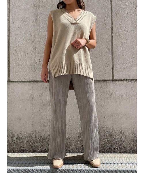 LiSeek（リシーク）の「【LiSeeK】光沢プリーツストレートパンツ（その他パンツ・レディース・ブラック/ミント/ブルー/ライトブラウン・FREE）」の12枚目の写真